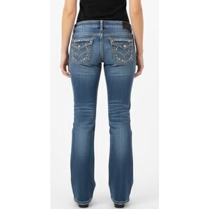 Silver Suki Mid Rise Slim Bootcut Embellished Pockets Cotton Stretch, Women 31